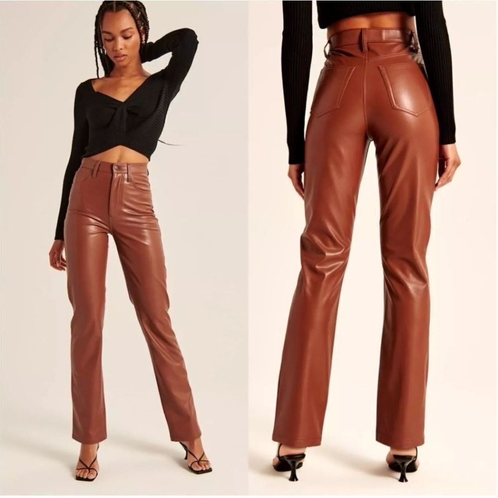 Abercrombie & Fitch '90s Straight Ultra High Rise Vegan Leather Pant In Brown 28